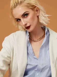 1入組粗鏈條頸鍊 - 金黃色 - 查看 4