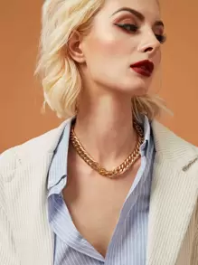 1入組粗鏈條頸鍊 - 金黃色 - 查看 5