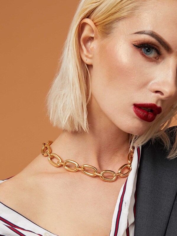 

1pc Thick Chain Choker, Gold