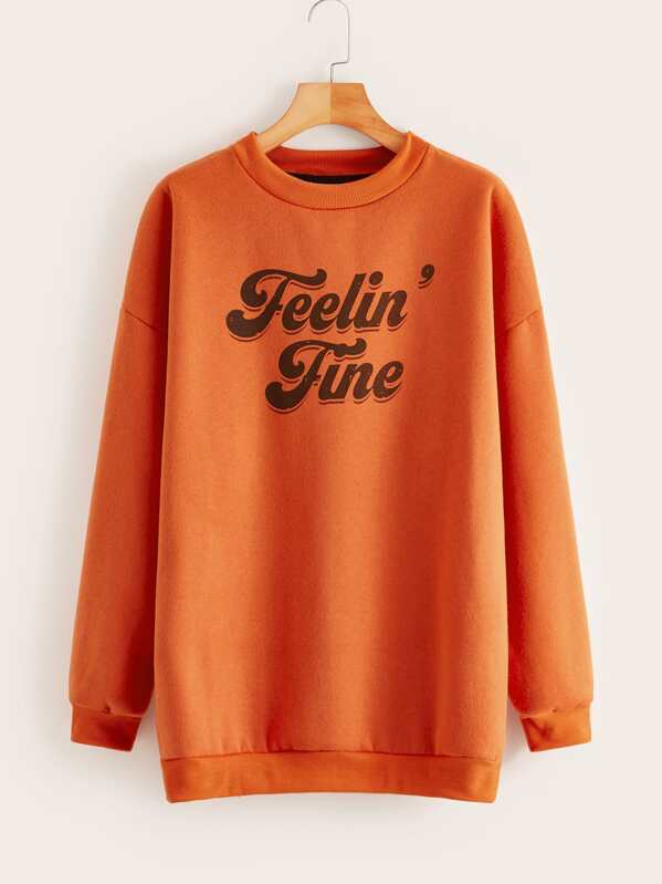 

Letter Graphic Drop Shoulder Longline Sweatshirt, Orange