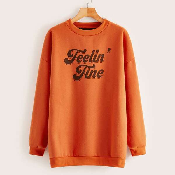 

Letter Graphic Drop Shoulder Longline Sweatshirt, Orange