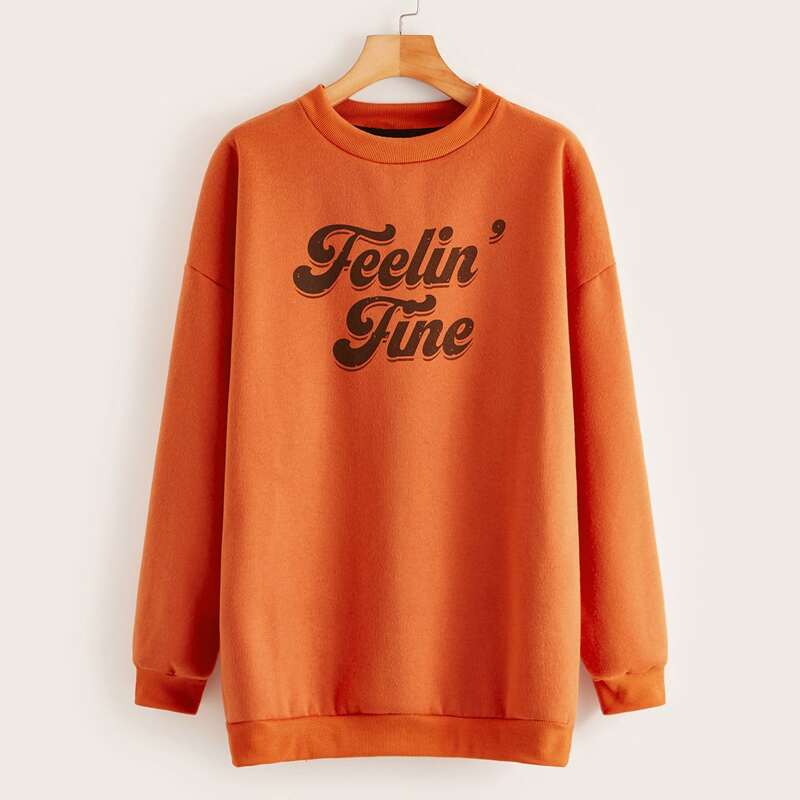 

Letter Graphic Drop Shoulder Longline Sweatshirt, Orange