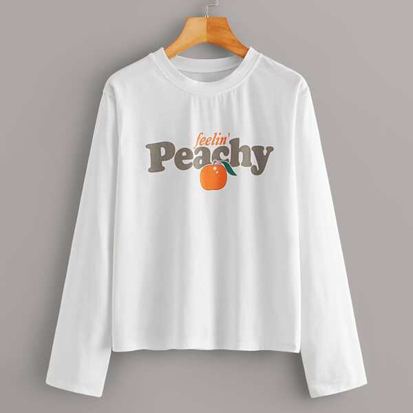 

Fruit & Letter Graphic Long Sleeve Tee, White