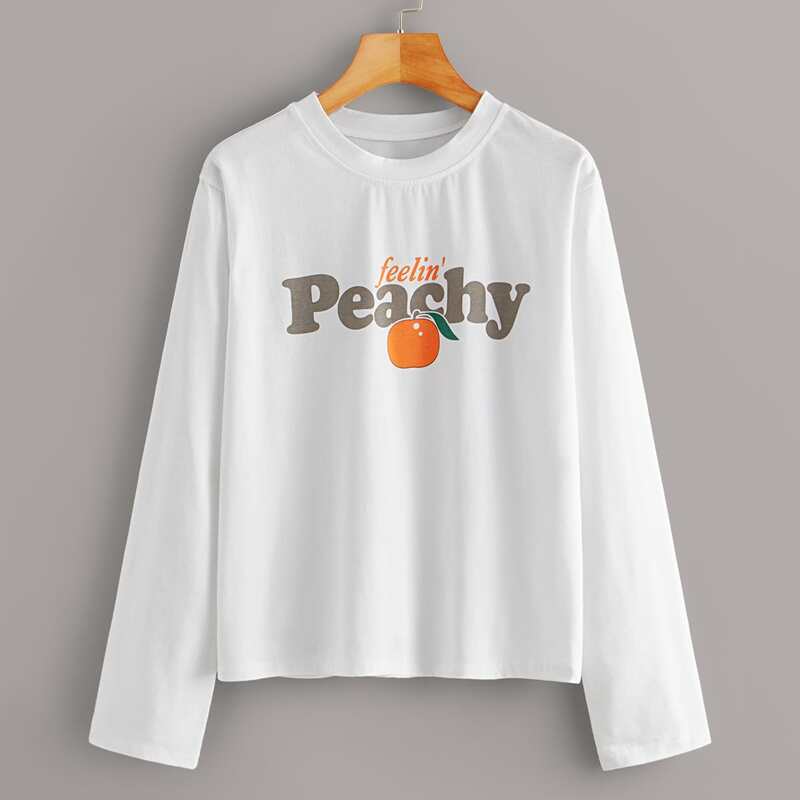 

Fruit & Letter Graphic Long Sleeve Tee, White