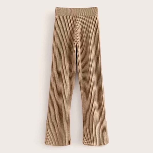 

Slit Ribbed Straight Leg Sweater Pants, Khaki