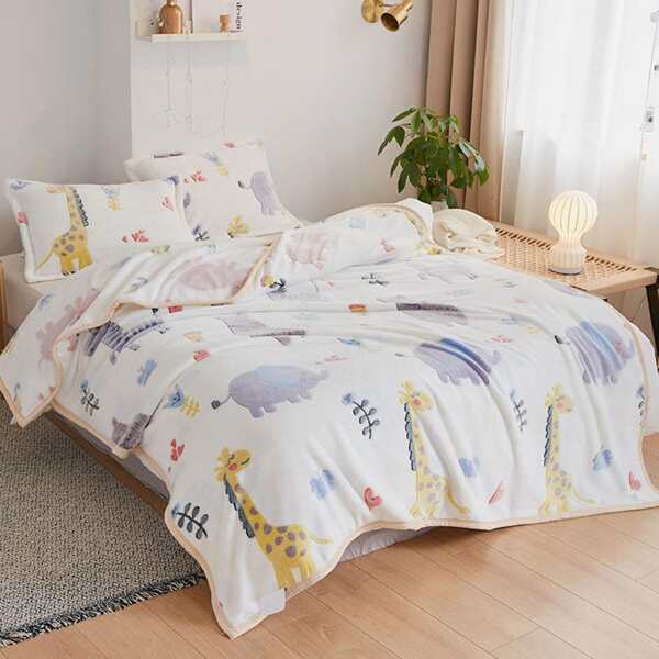 

1pc Cartoon Animal Pattern Blanket, Multicolor