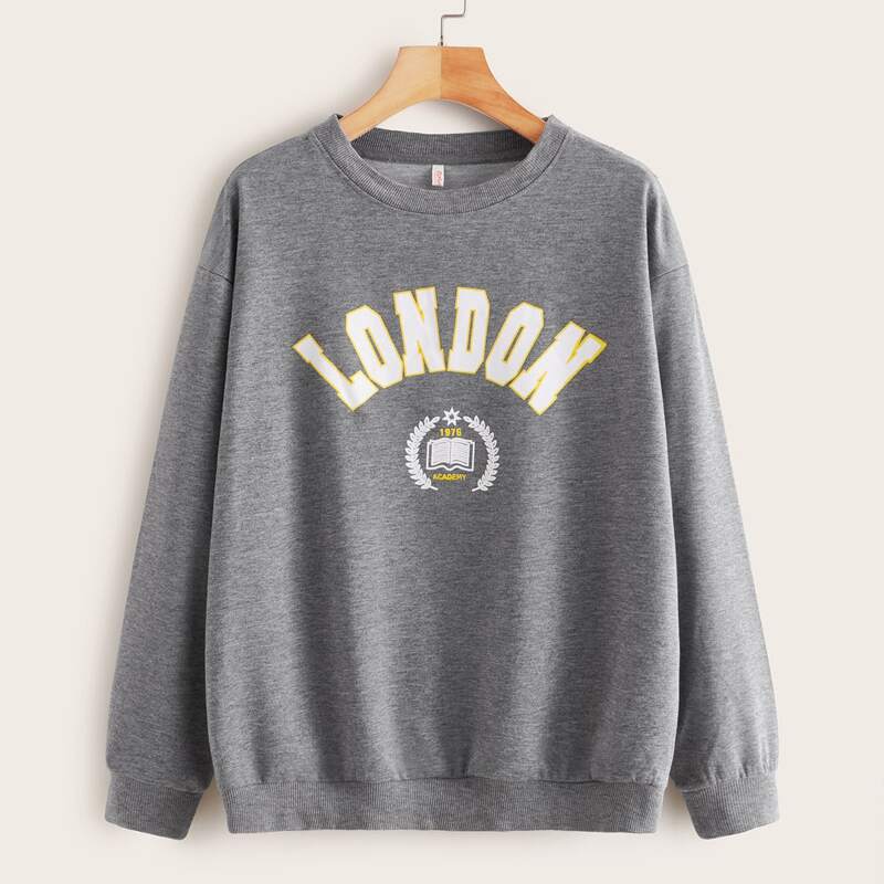 

Letter Graphic Drop Shoulder Sweatshirt, Grey