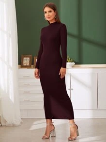 Modelyn Ribbed Knit Bodycon Jumper Dress - Burgundy - View 4