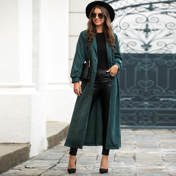 

Double Breasted Lapel Collar Coat, Green