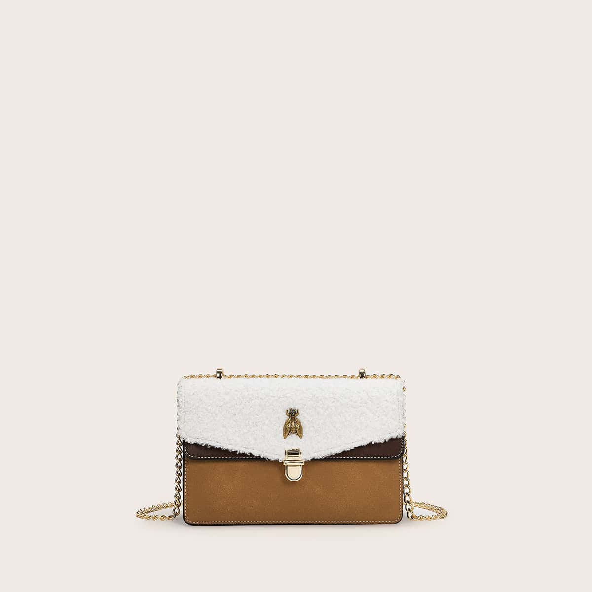 

Contrast Faux Fur Chain Crossbody Bag, Multicolor