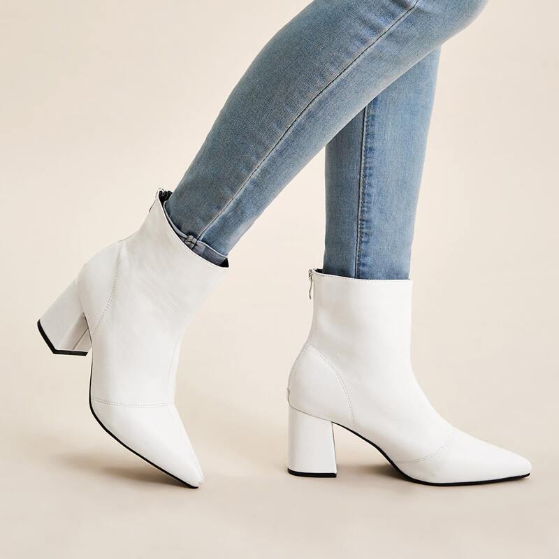

Point Toe Zip Back Chunky Heels, White