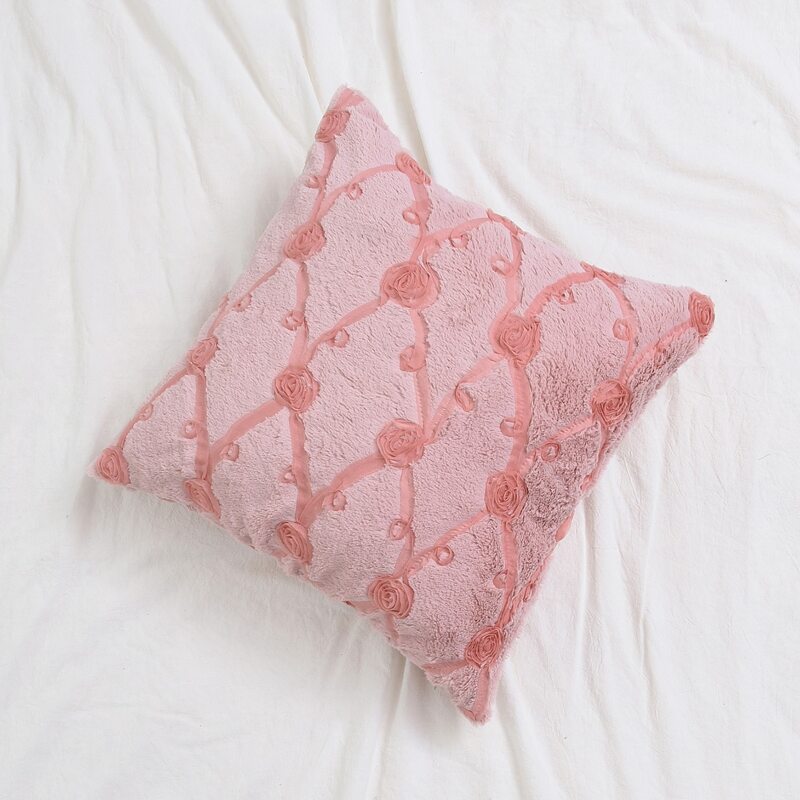 

Lace Flower Decor Cushion Cover Without Filler, Pink