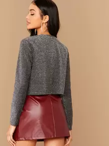 SHEIN Privé 前開式閃亮夾克 - 灰色 - 查看 2