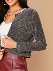 SHEIN Privé 前開式閃亮夾克 - 灰色 - 查看 4