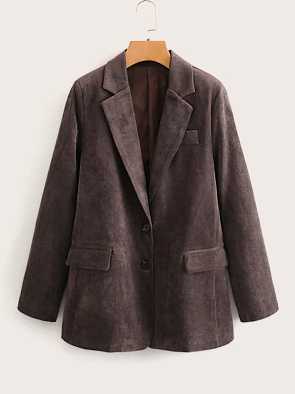 

Single-Breasted Pocket Side Corduroy Blazer, Brown