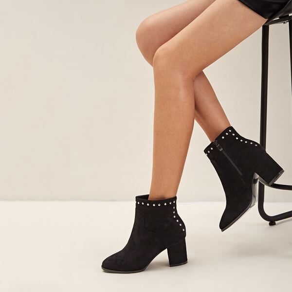 

Studded Decor Side Zip Chunky Boots, Black
