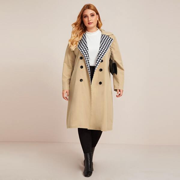 

Plus Double Breasted Belted Trench Coat, Khaki