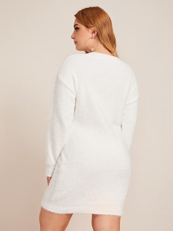 white fuzzy sweater dress