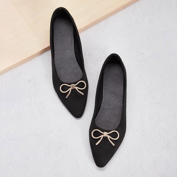 

Bow Decor Point Toe Flats, Black