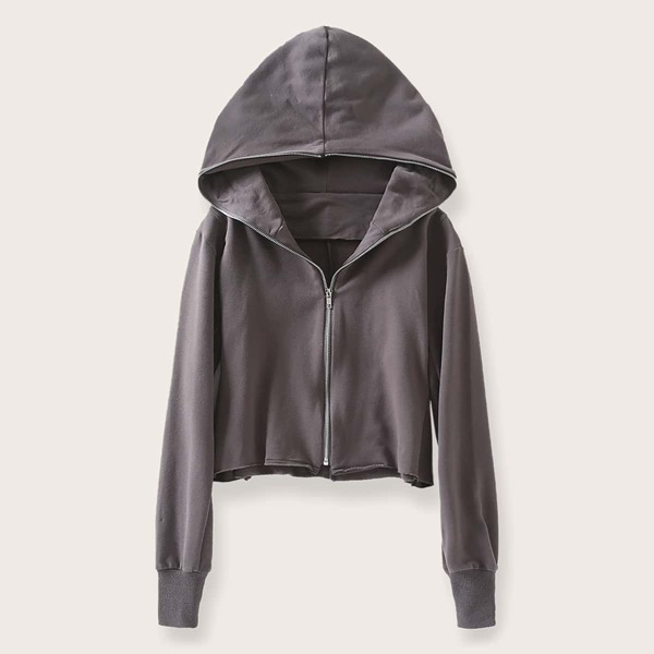 

Zip Up Hooded Crop Sweatshirt, Grey
