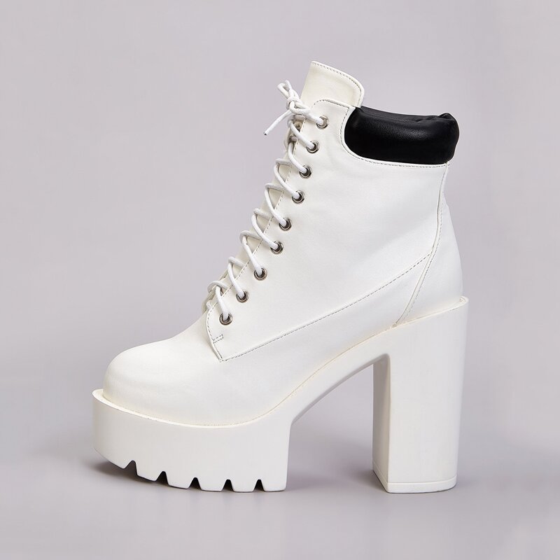 

Lace-up Front Chunky Heeled Boots, White