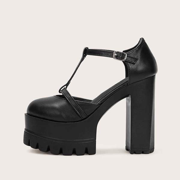 

Buckle Strap Chunky Heels, Black