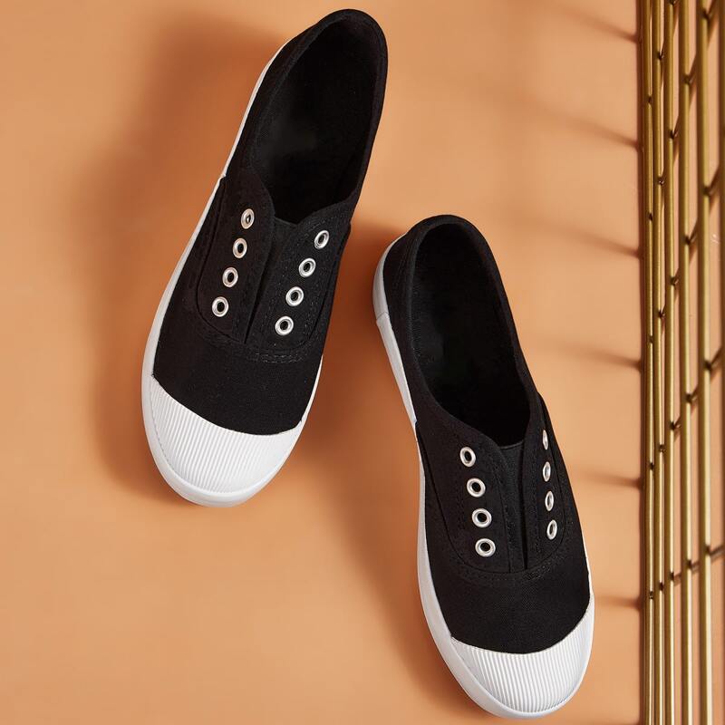 

Two Tone Slip On Canvas Sneakers, Black