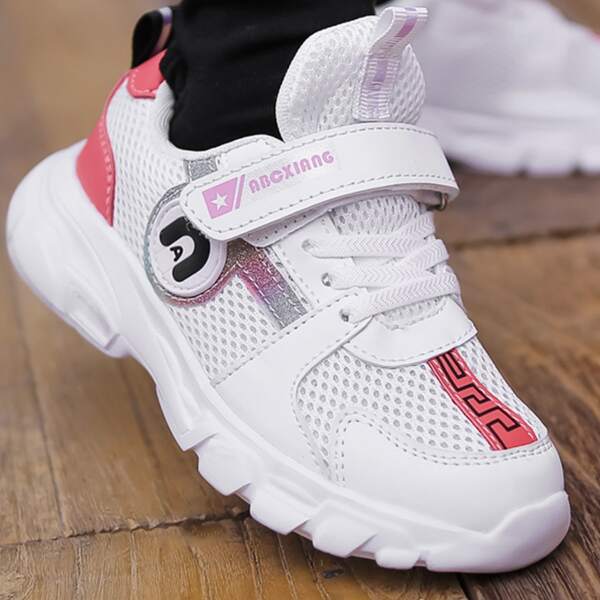 

Girls Letter Graphic Velcro Strap Sneakers, White