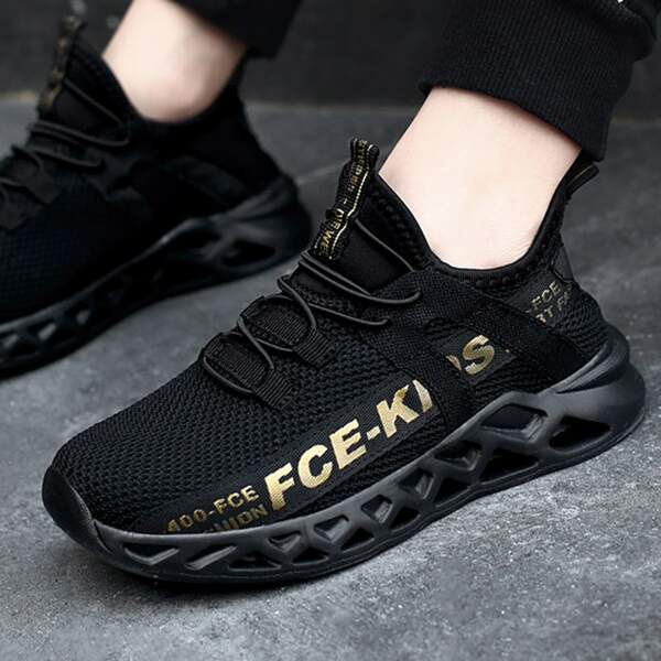 

Boys Letter Graphic Wide Fit Sneakers, Black