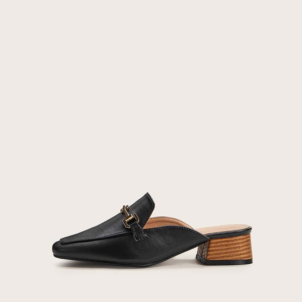 

Metal Decor Square Toe Heeled Mules, Black