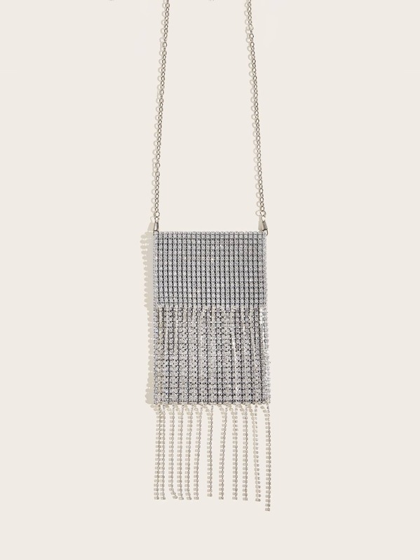 

Rhinestone Decor Chain Clutch Bag, Silver