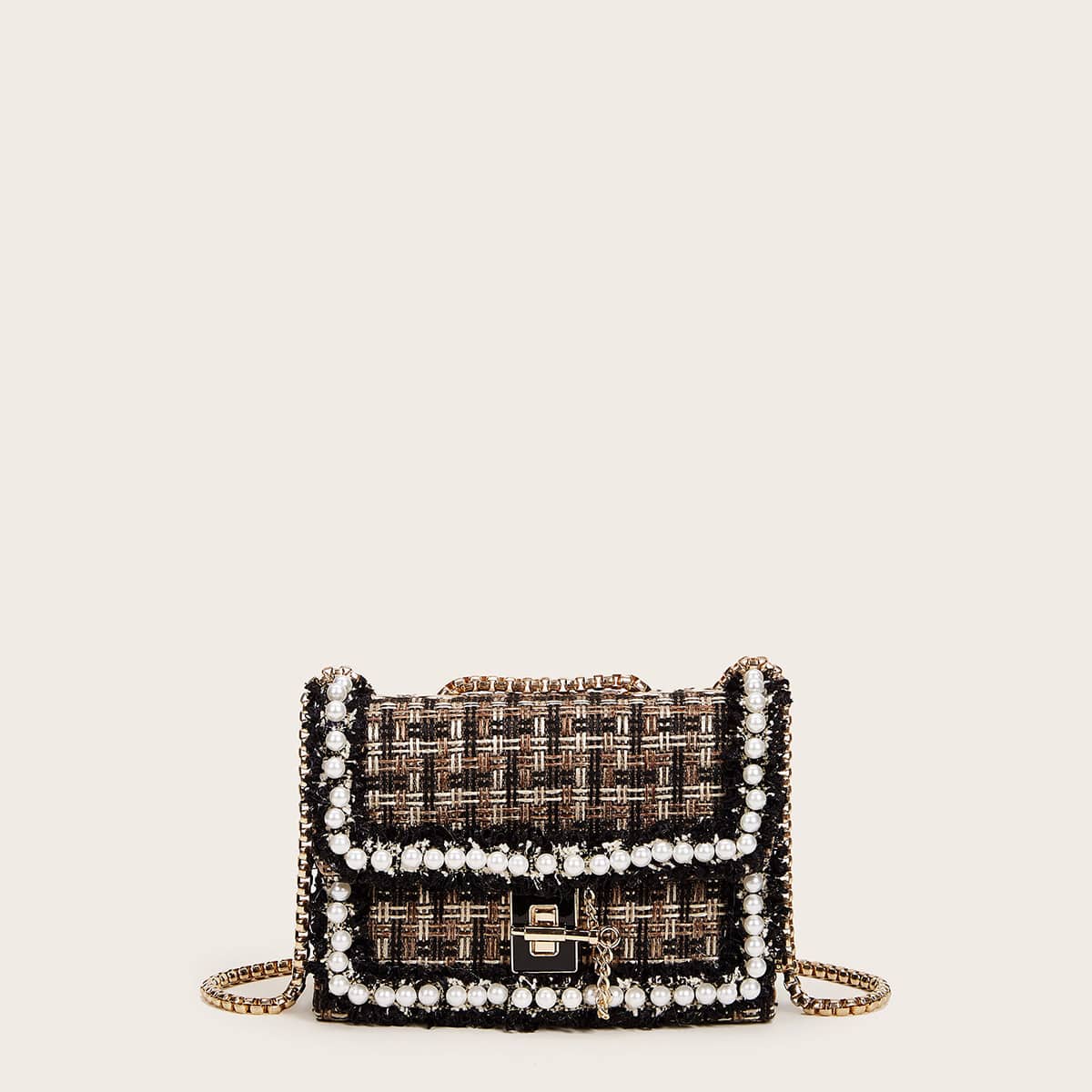 

Pearl Decor Twist Lock Chain Crossbody Bag, Multicolor