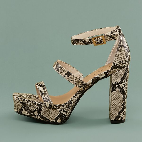 

Snakeskin Strappy Open Toe Platform Chunk Heels, Multicolor