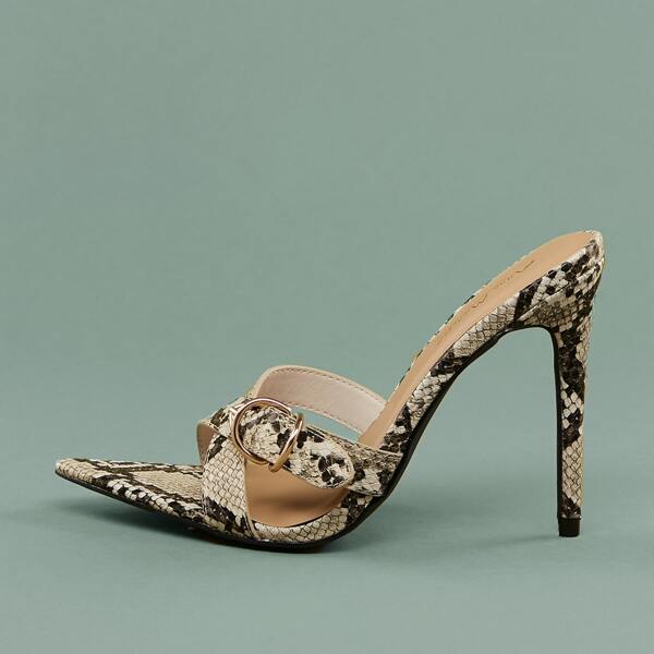

Snakeskin Pointed Sole Strappy Stiletto Heels, Multicolor