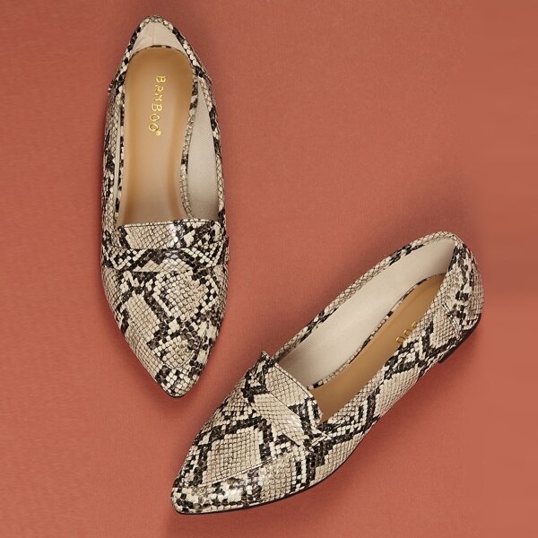 

Pointed Toe Snakeskin Slip On Ballet Flats