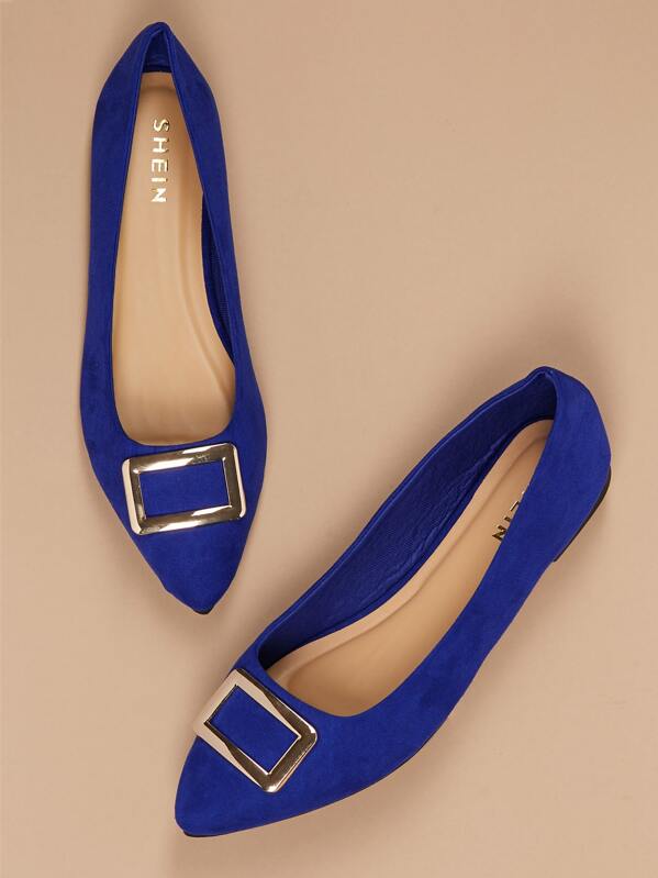 

Buckle Accent Pointy Toe Ballerina Flats, Blue