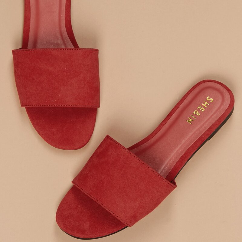

Open Toe Solid Strap Slide Flat Mule Sandals, Burgundy