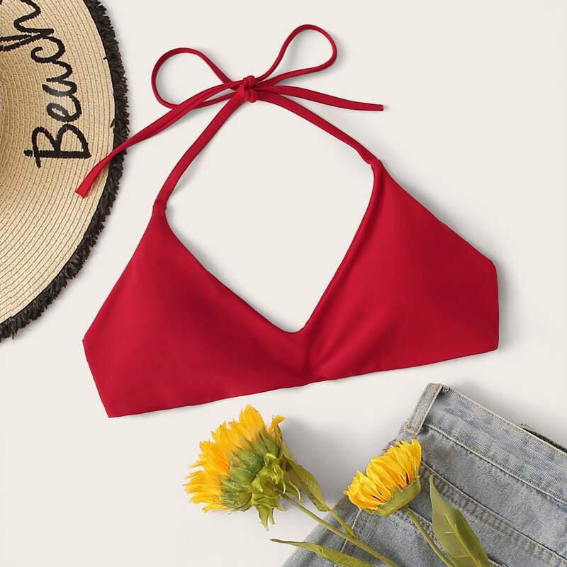 

Solid Halter Bikini Top, Burgundy