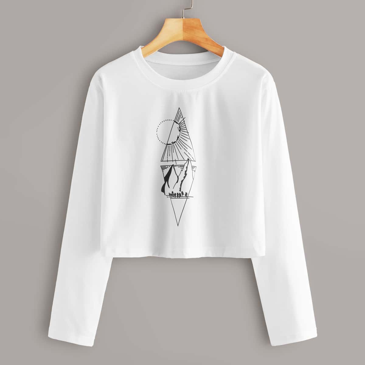 

Geo Print Round Neck Tee, White