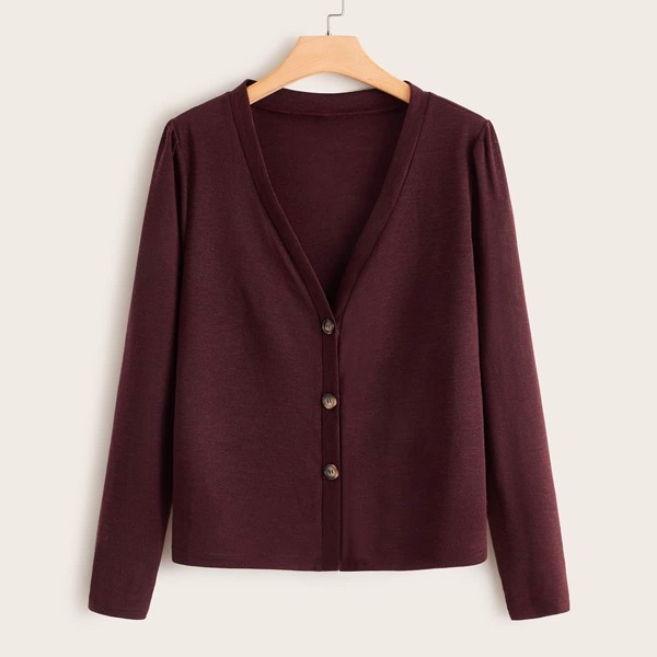 

Plus Solid Button Front Cardigan, Burgundy