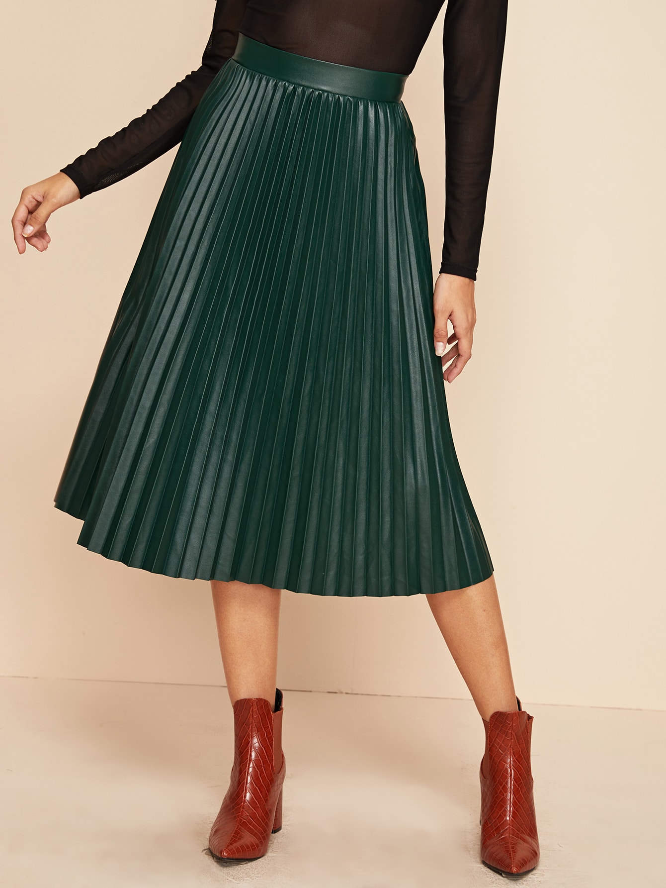 solid pu pleated skirt | shein