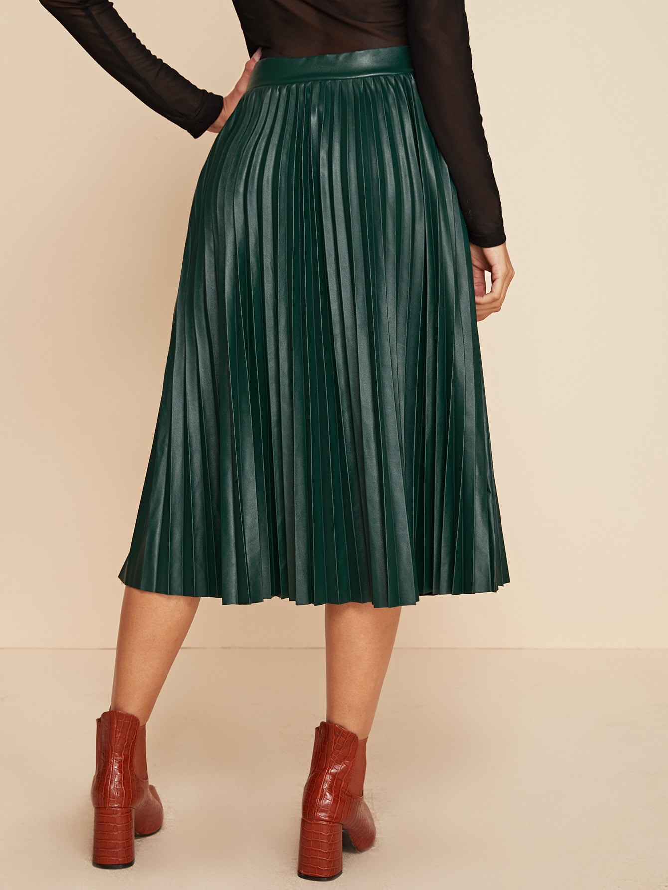 solid pu pleated skirt | shein