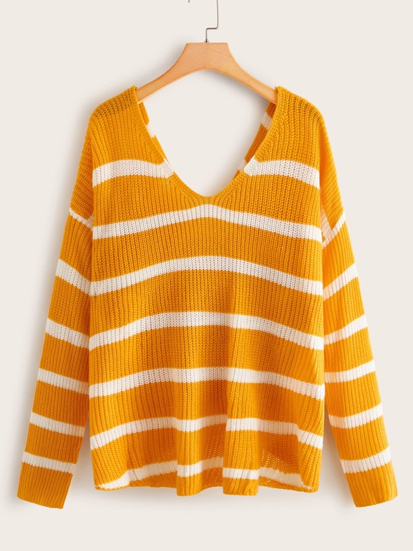 

Plus Twist Low Back Striped Sweater, Yellow