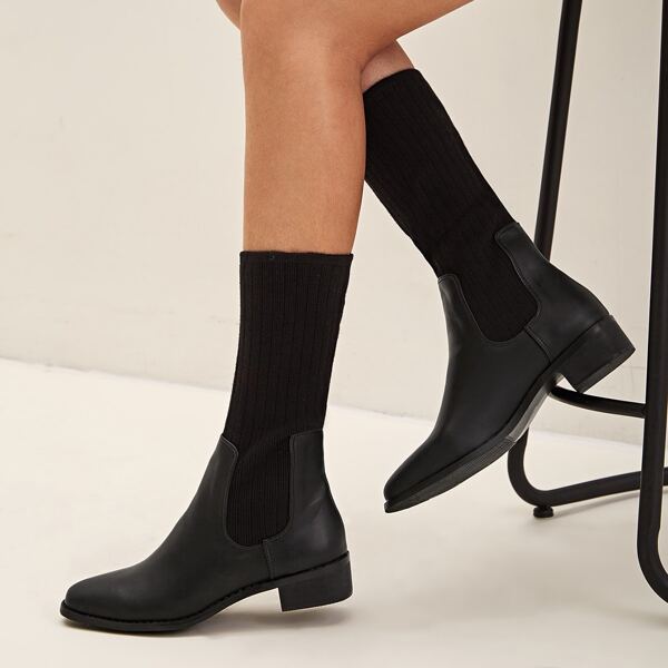 

Mid Calf Slip On Sock Boots, Black