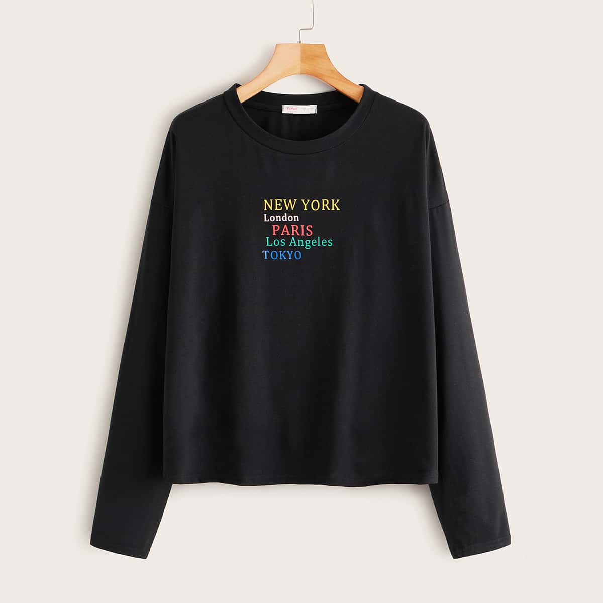 

Letter Graphic Long Sleeve Tee, Black