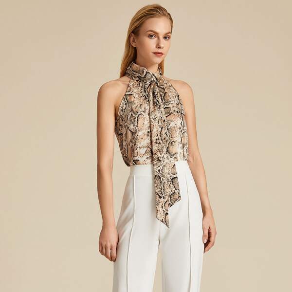 

Premium Snakeskin Draped Detail Halter Top, Multicolor