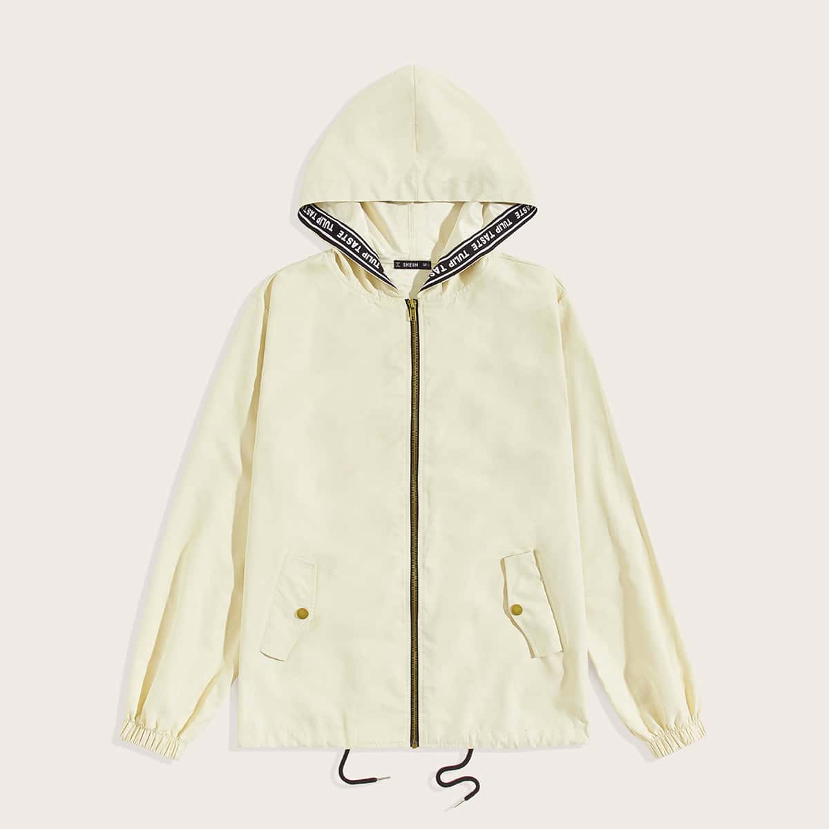 

Guys Zip Up Drawstring Hooded Windbreaker Jacket, Beige