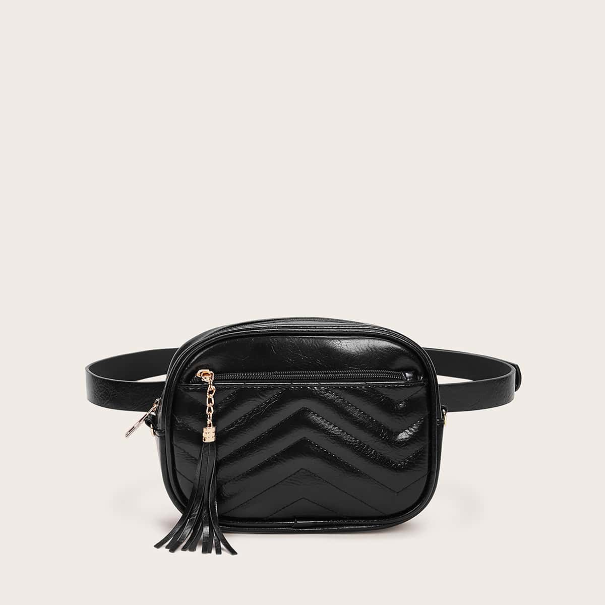 

Chevron Tassel Decor Bum Bag, Black