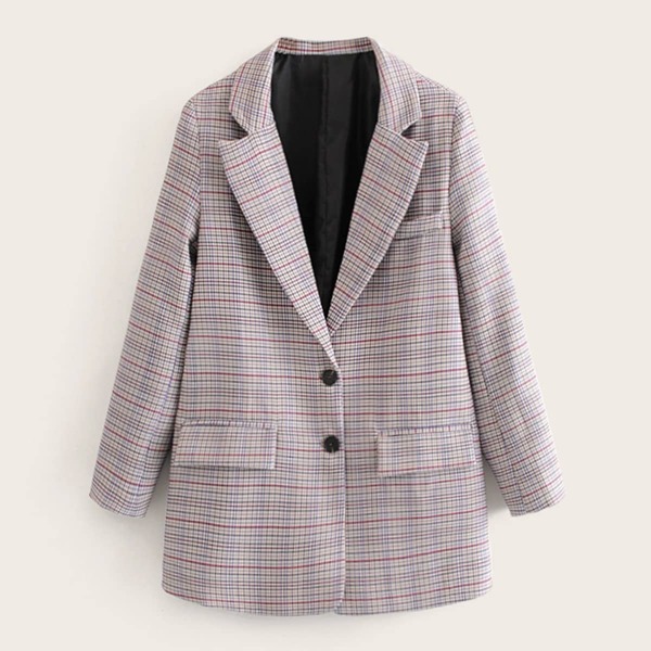 

Single Breasted Plaid Blazer, Grey