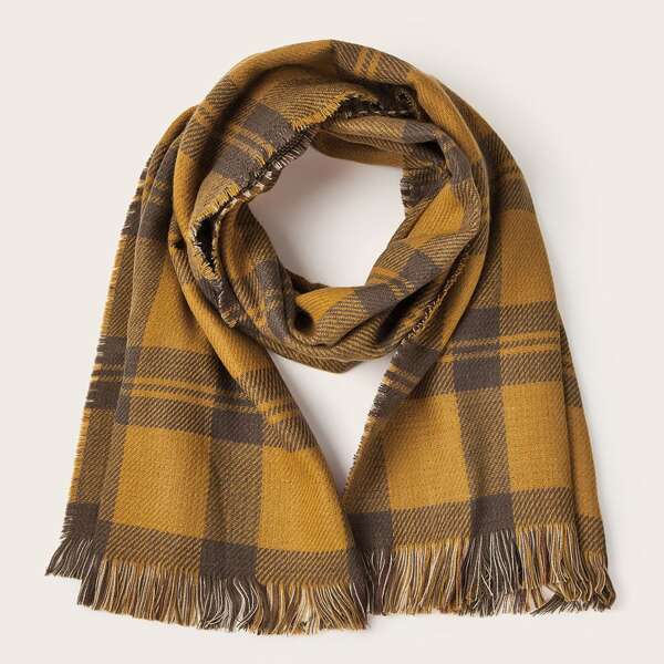 

Plaid Fringe Hem Scarf, Multicolor